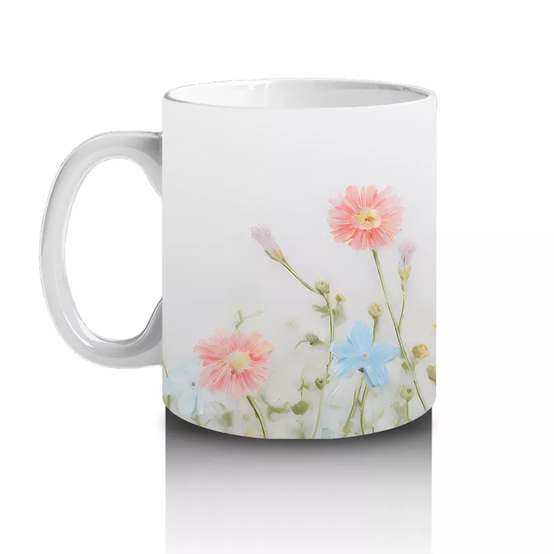 Çiçekli Zemin Üzerinde Gözlüklü Sevimli Kedi – Baskılı Kahve Kupası - 2