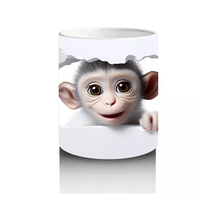 Çiçekli Zemin Üzerinde Sevimli Maymun – Baskılı Kahve Kupası - 3