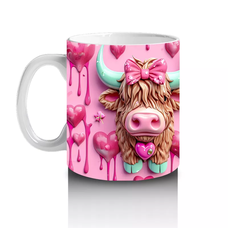 Çift Boynuzlu İnek Figürleri Kalplerle – Baskılı Kahve Kupası - 2