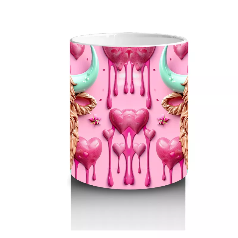 Çift Boynuzlu İnek Figürleri Kalplerle – Baskılı Kahve Kupası - 3