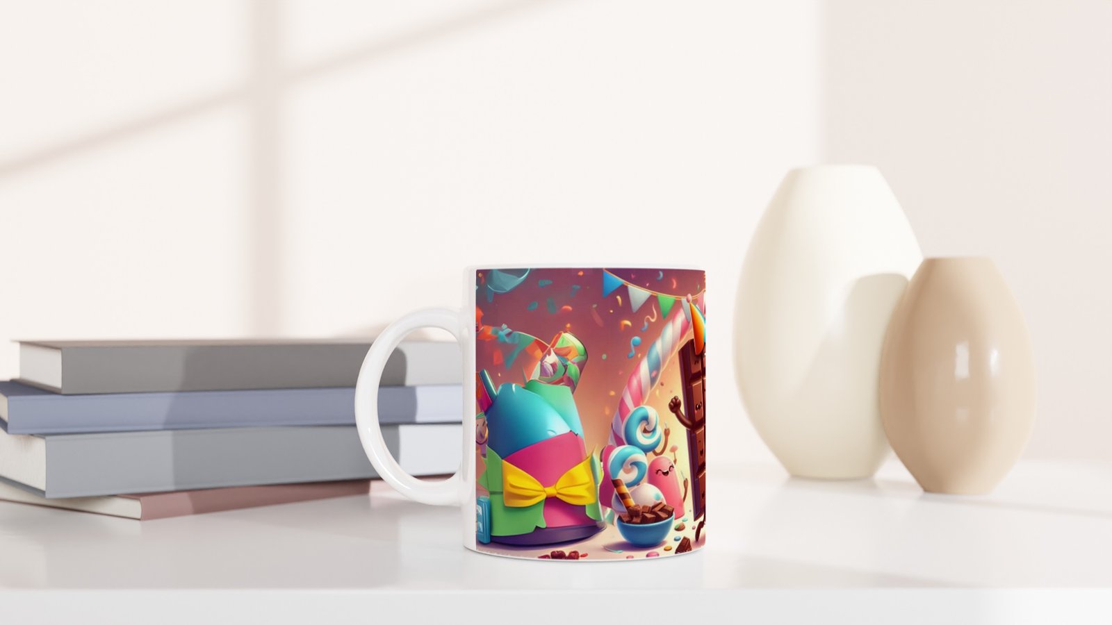 Çikolata Partisi ve Tatlı Şekerler Temalı Çocuklara Özel Baskılı Kupa Bardak - 5