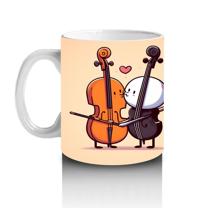 Çocuklara Sütü Sevdiren Aşık Müzisyen Karakterler ve Viyolonsel Desenli Kupa Bardak - 2