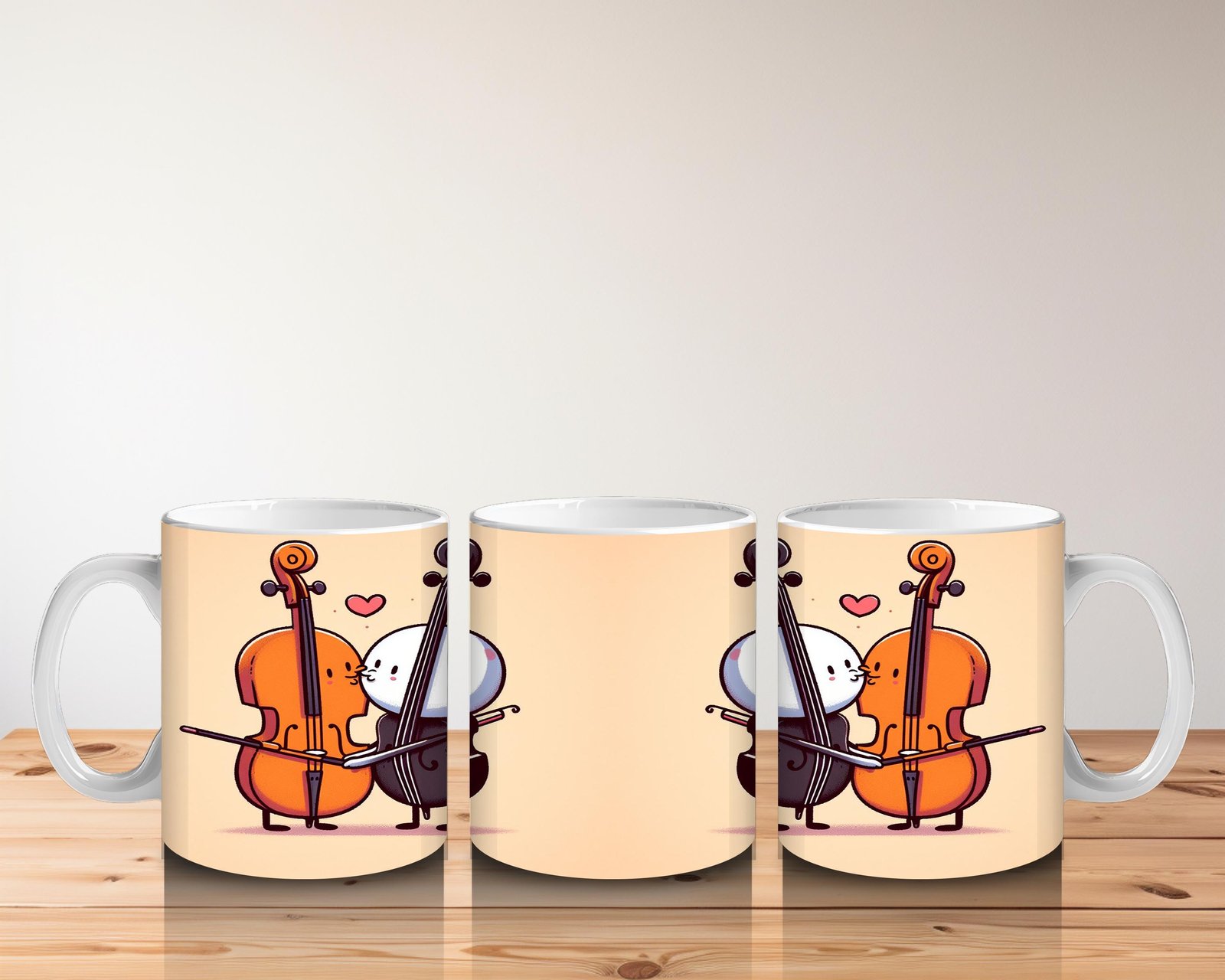 Çocuklara Sütü Sevdiren Aşık Müzisyen Karakterler ve Viyolonsel Desenli Kupa Bardak - 5