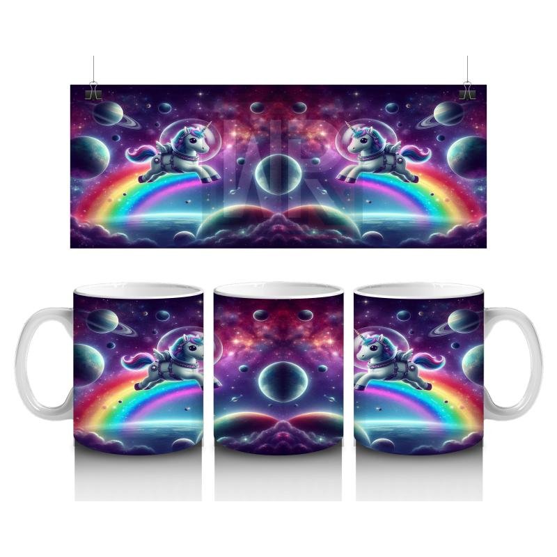 Çocuklara Sütü Sevdiren Astronot Gökkuşağı Unicorn Kupa Bardak