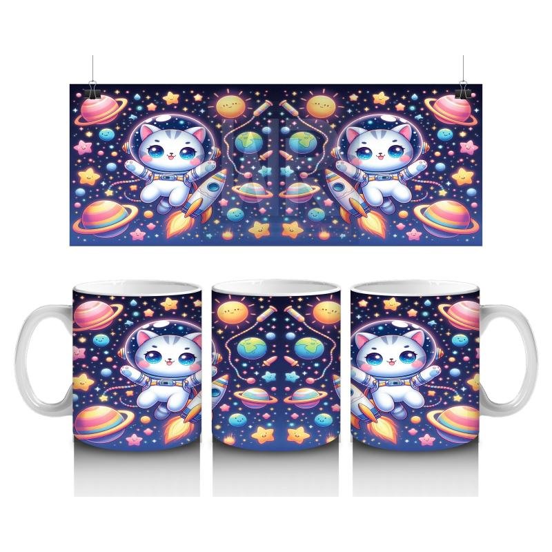 Çocuklara Sütü Sevdiren Astronot Kedi Kupa Bardak