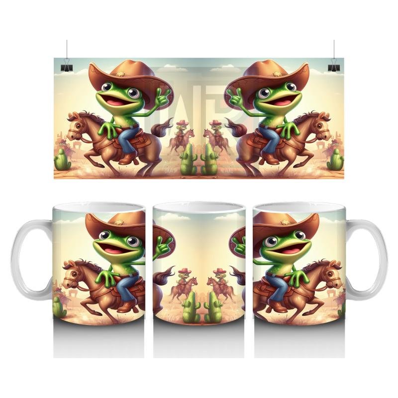 Çocuklara Sütü Sevdiren Atlı Kovboy Kurbağa Kupa Bardak