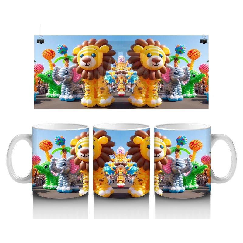 Çocuklara Sütü Sevdiren Balon Figürlü Sevimli Aslan ve Fil Desenli Kupa Bardak