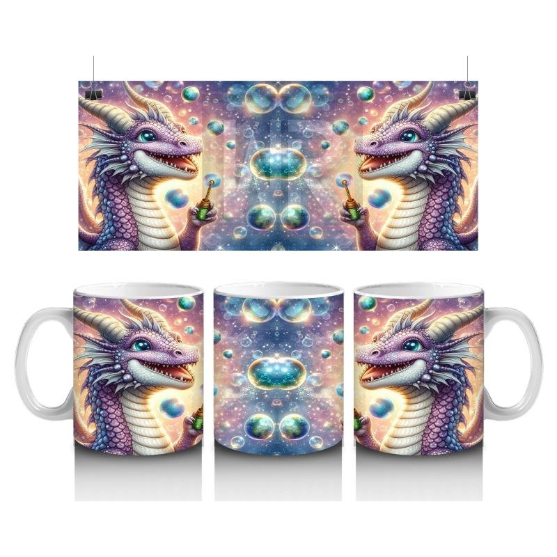 Çocuklara Sütü Sevdiren Baloncuk Üfleyen Renkli Ejderha Desenli Kupa Bardak