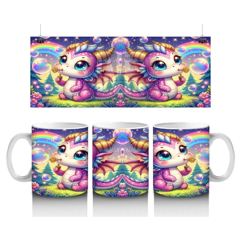 Çocuklara Sütü Sevdiren Baloncuk Üfleyen Sevimli Ejderha Desenli Kupa Bardak