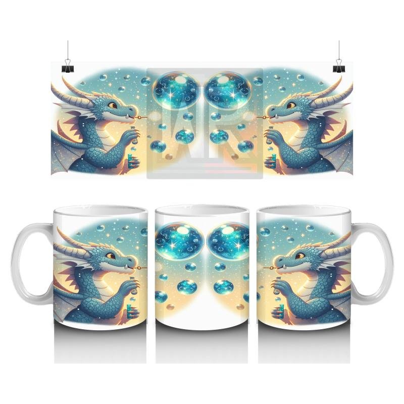 Çocuklara Sütü Sevdiren Baloncuk Üfleyen Sevimli Ejderha Desenli Kupa Bardak