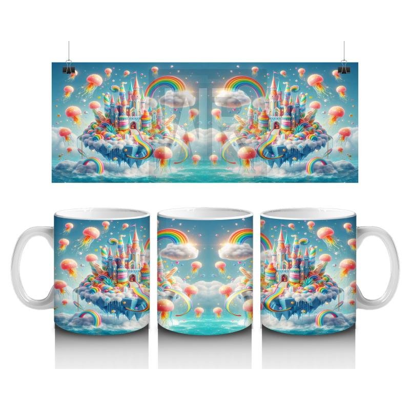 Çocuklara Sütü Sevdiren Balonlu Gökkuşağı Şatosu Kupa Bardak