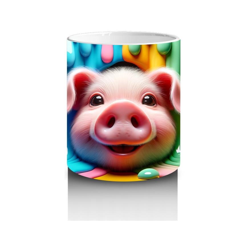 Çocuklara Sütü Sevdiren Boya Şelaleli Pembe Domuz Kupa Bardak - 3