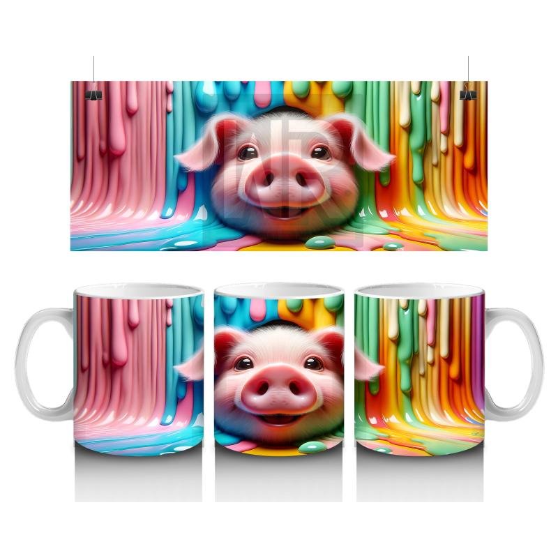 Çocuklara Sütü Sevdiren Boya Şelaleli Pembe Domuz Kupa Bardak