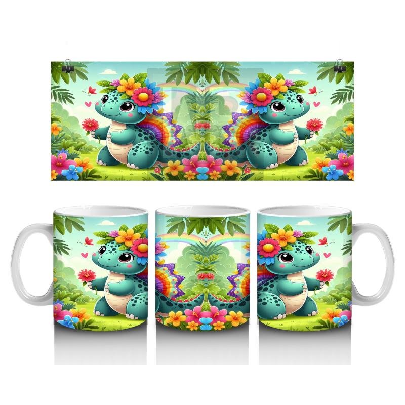 Çocuklara Sütü Sevdiren Çiçek Bahçesi Dinozoru Kupa Bardak