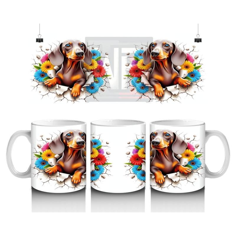 Çocuklara Sütü Sevdiren Çiçek Buketli Yavru Köpek Kupa Bardak