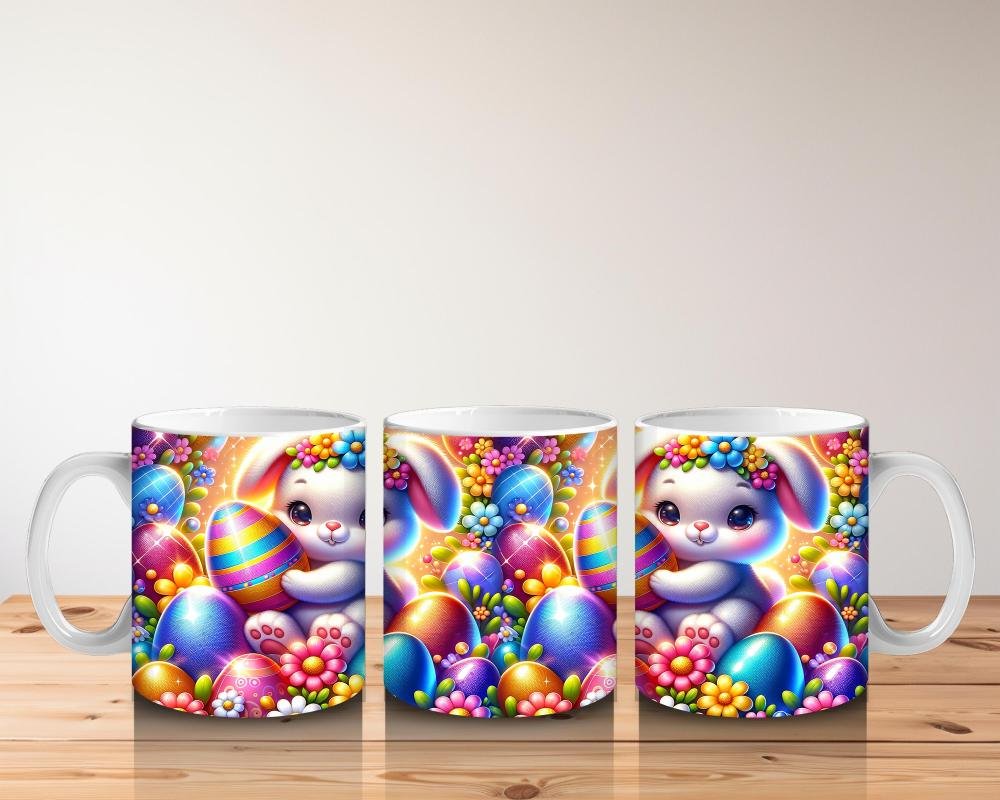 Çocuklara Sütü Sevdiren Çiçek Taclı Paskalya Tavşanı Kupa Bardak - 5