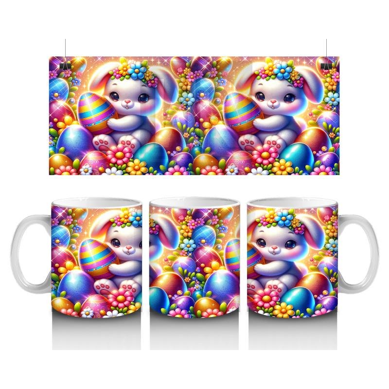 Çocuklara Sütü Sevdiren Çiçek Taclı Paskalya Tavşanı Kupa Bardak