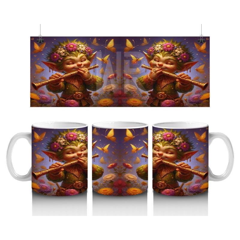 Çocuklara Sütü Sevdiren Çiçekli Flüt Çalan Elf Desenli Kupa Bardak