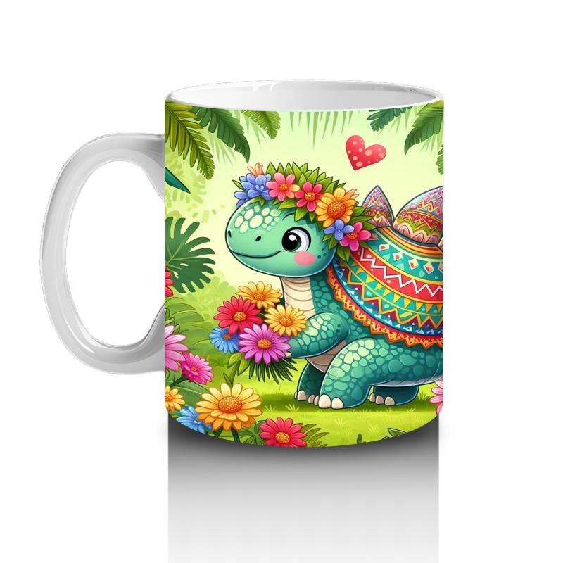 Çocuklara Sütü Sevdiren Çiçekli Kalpli Sevimli Dinozor Desenli Kupa Bardak - 2