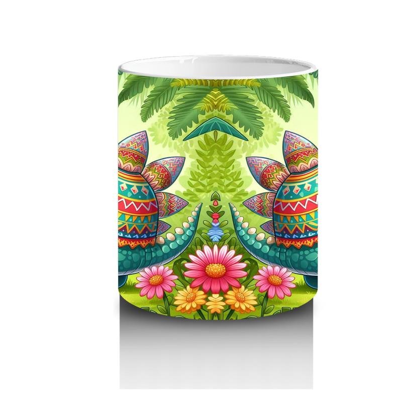 Çocuklara Sütü Sevdiren Çiçekli Kalpli Sevimli Dinozor Desenli Kupa Bardak - 3