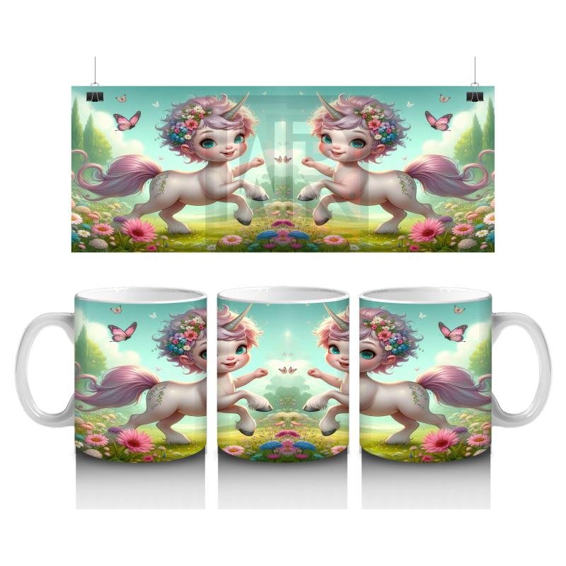 Çocuklara Sütü Sevdiren Çiçekli Taçlı Sevimli Unicorn Desenli Kupa Bardak