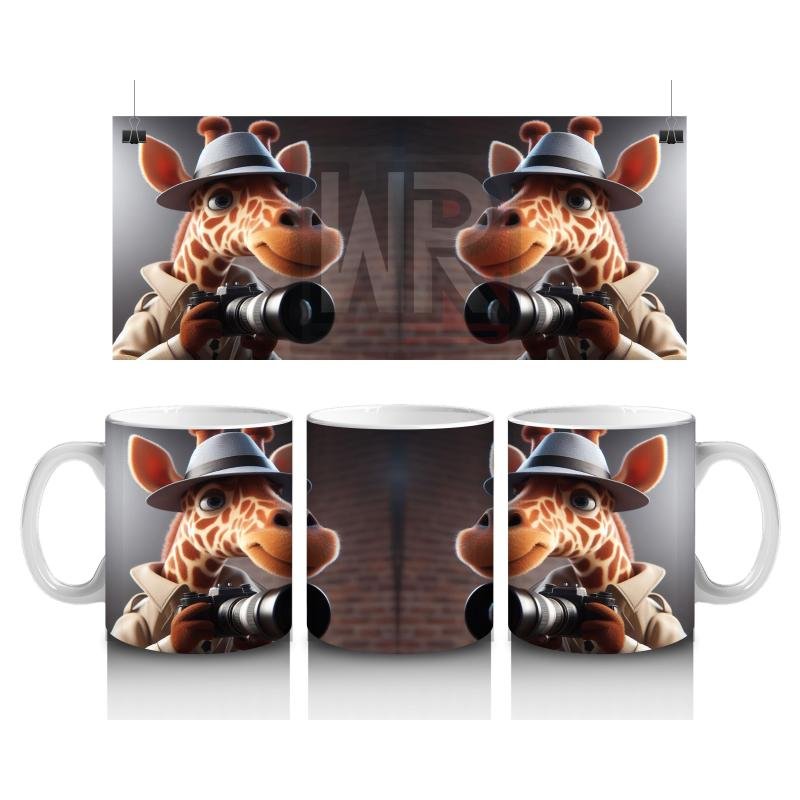 Çocuklara Sütü Sevdiren Dedektif Şapkalı Fotoğrafçı Zürafa Desenli Kupa Bardak