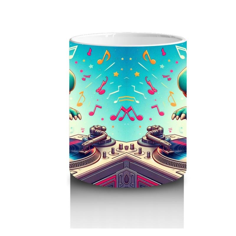 Çocuklara Sütü Sevdiren DJ Dinozor ve Müzik Dolu Parti Desenli Kupa Bardak - 3