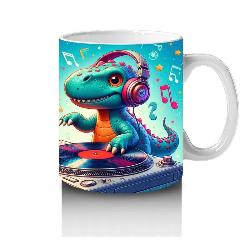 Çocuklara Sütü Sevdiren DJ Dinozor ve Müzik Dolu Parti Desenli Kupa Bardak - 4