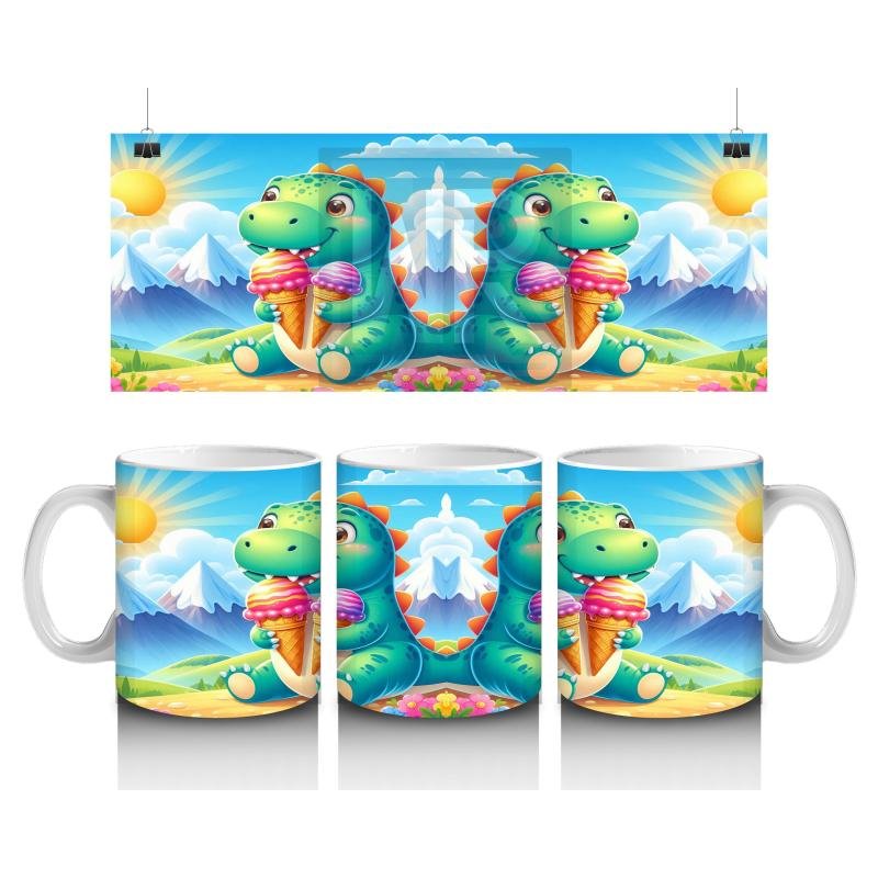 Çocuklara Sütü Sevdiren Dondurma Keyfi Yapan Dinozor Desenli Kupa Bardak