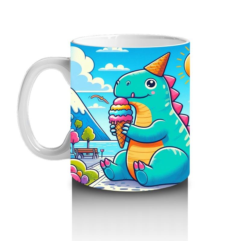 Çocuklara Sütü Sevdiren Dondurma Yiyen Parti Dinozoru Kupa Bardak - 2