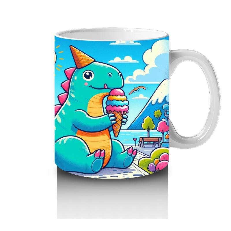 Çocuklara Sütü Sevdiren Dondurma Yiyen Parti Dinozoru Kupa Bardak - 4