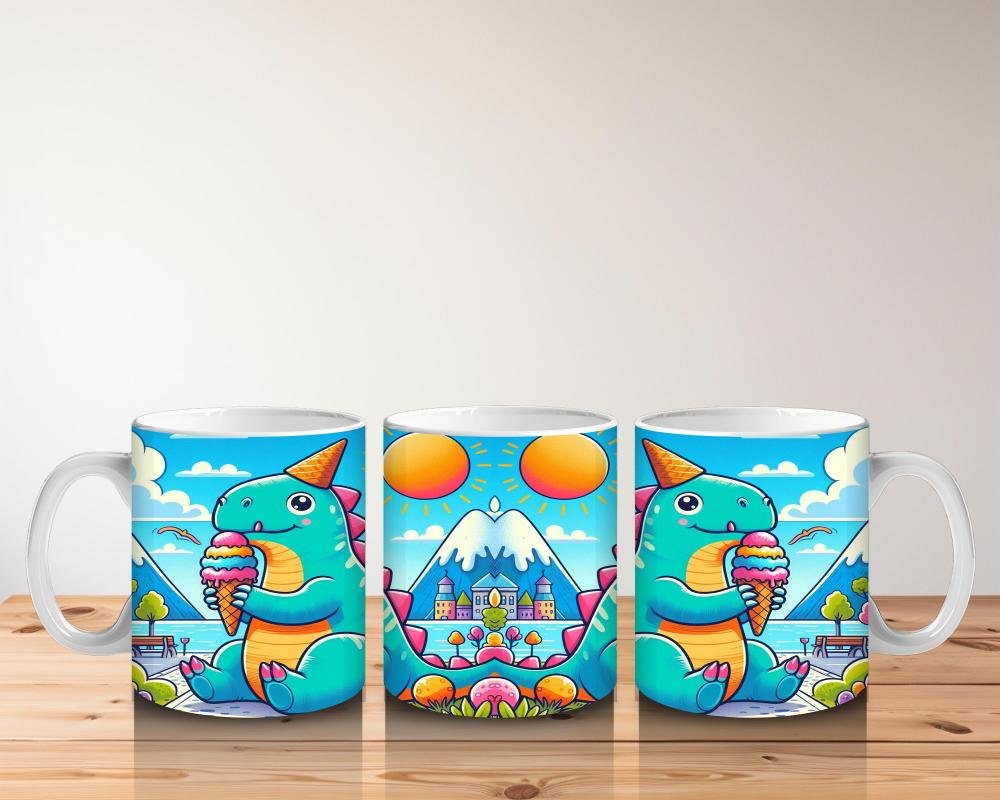 Çocuklara Sütü Sevdiren Dondurma Yiyen Parti Dinozoru Kupa Bardak - 5