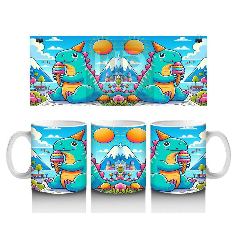 Çocuklara Sütü Sevdiren Dondurma Yiyen Parti Dinozoru Kupa Bardak