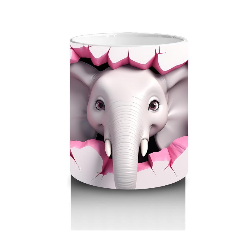 Çocuklara Sütü Sevdiren Duvarı Delip Bakan Fil Kupa Bardak - 3