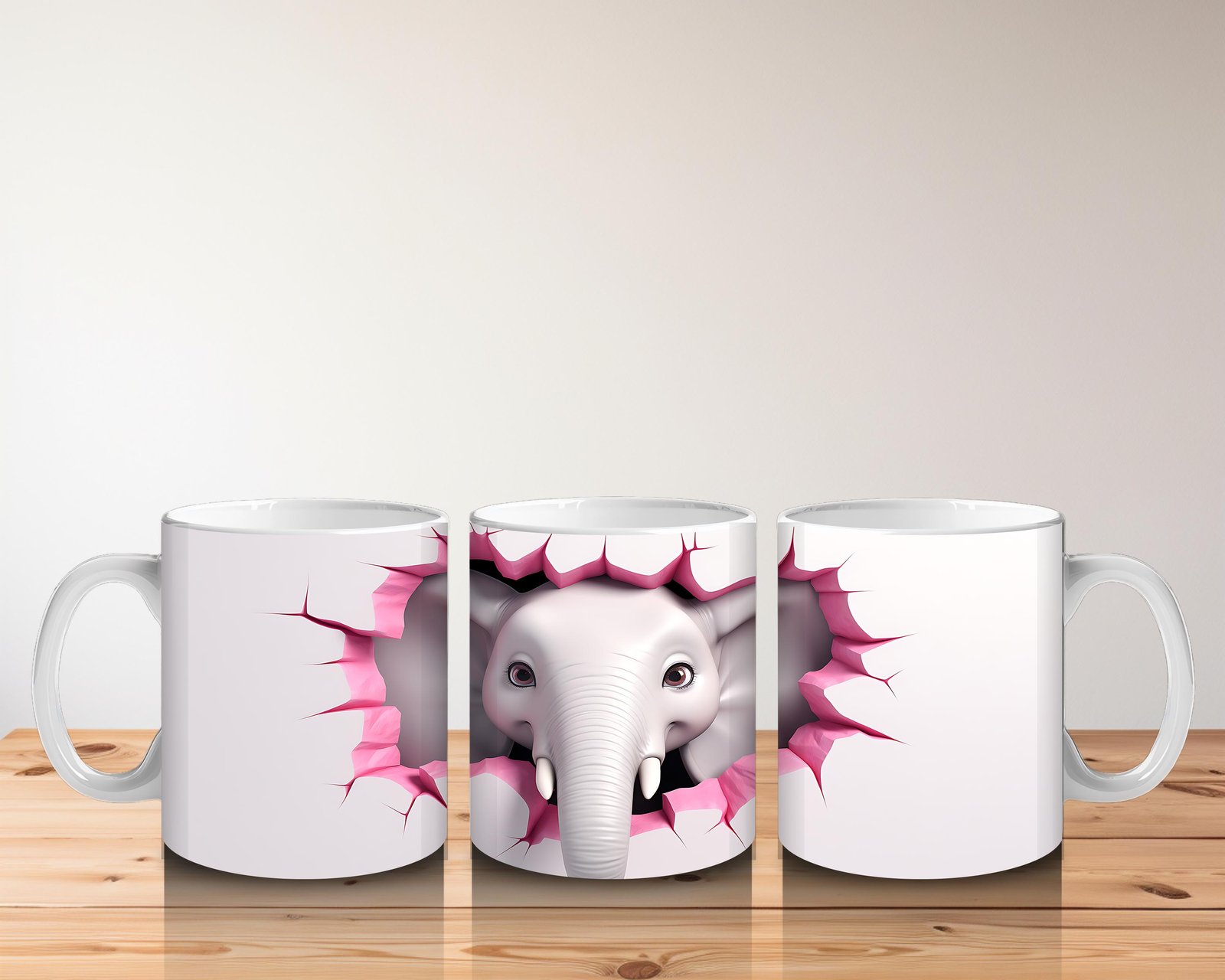 Çocuklara Sütü Sevdiren Duvarı Delip Bakan Fil Kupa Bardak - 5