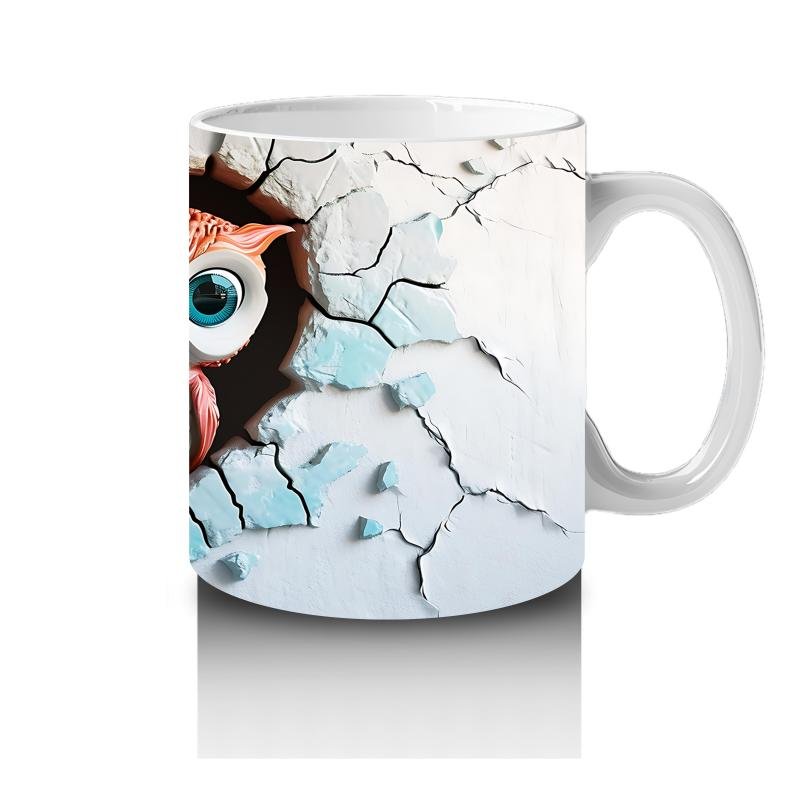 Çocuklara Sütü Sevdiren Duvarı Delip Bakan Kalp Baykuş Çifti Kupa Bardak - 4