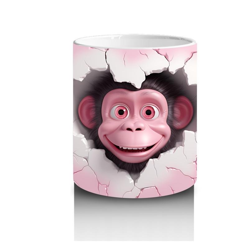 Çocuklara Sütü Sevdiren Duvarı Delip Bakan Maymun Kupa Bardak - 3