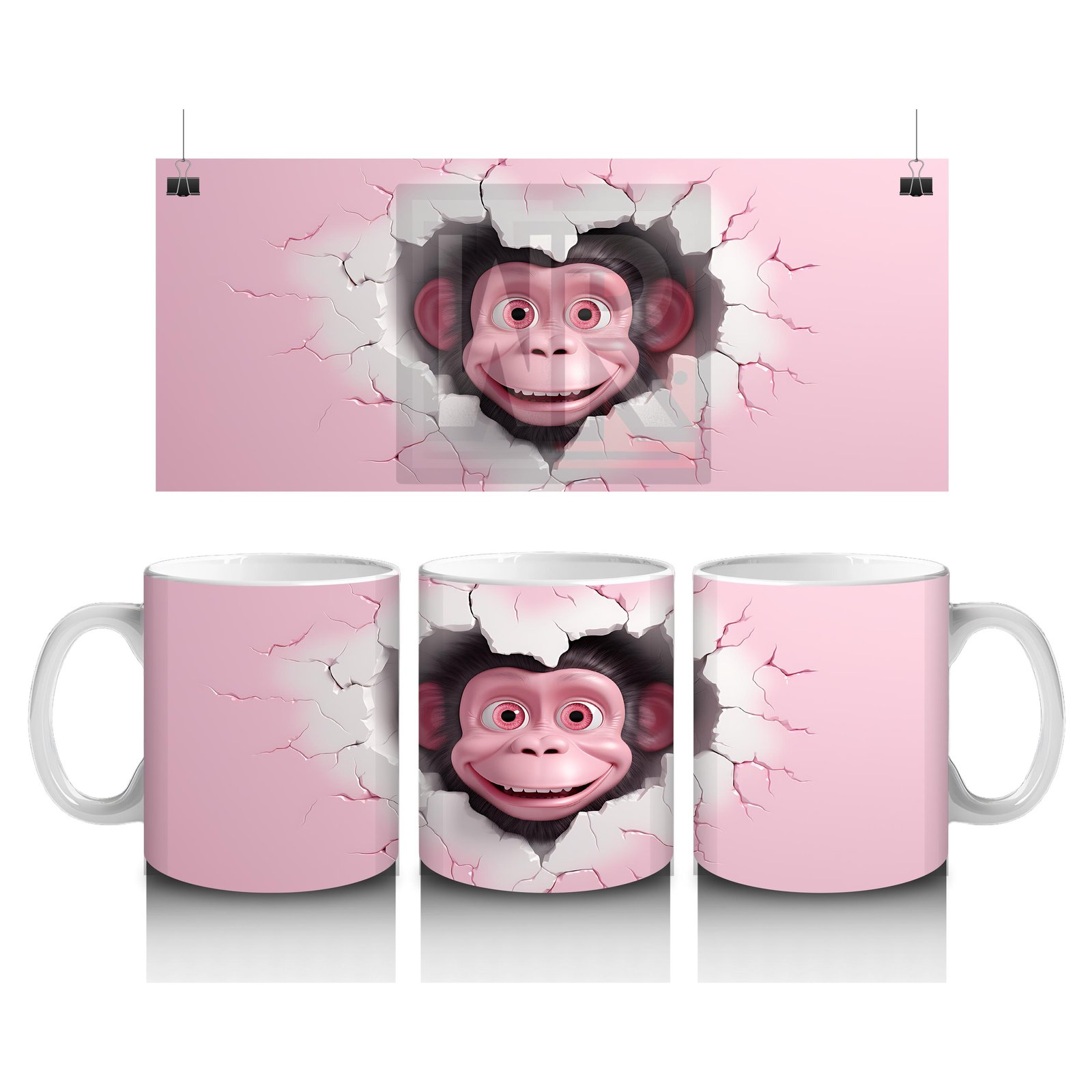 Çocuklara Sütü Sevdiren Duvarı Delip Bakan Maymun Kupa Bardak