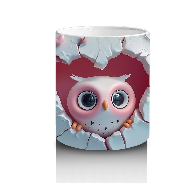 Çocuklara Sütü Sevdiren Duvarı Delip Bakan Meraklı Baykuş Kupa Bardak - 3