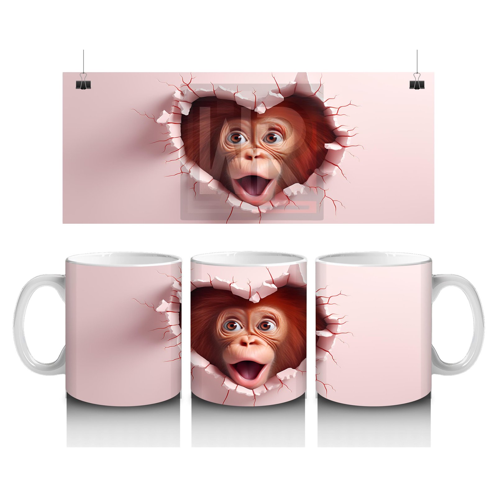 Çocuklara Sütü Sevdiren Duvarı Delip Bakan Meraklı Maymun Kupa Bardak