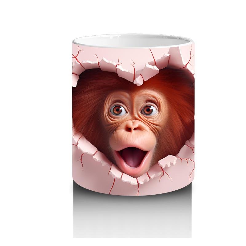 Çocuklara Sütü Sevdiren Duvarı Delip Bakan Meraklı Maymun Kupa Bardak - 3