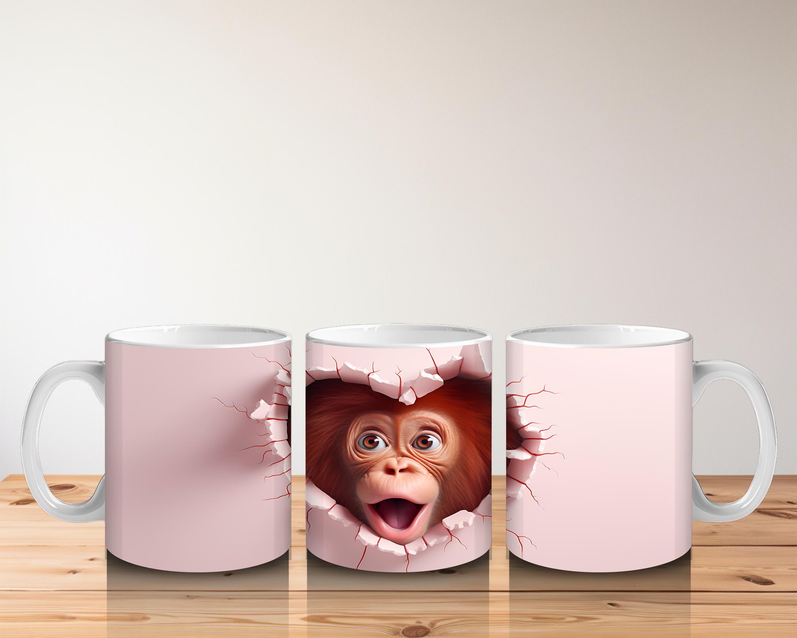 Çocuklara Sütü Sevdiren Duvarı Delip Bakan Meraklı Maymun Kupa Bardak - 5