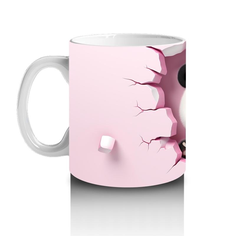 Çocuklara Sütü Sevdiren Duvarı Delip Bakan Neşeli Panda Kupa Bardak - 2