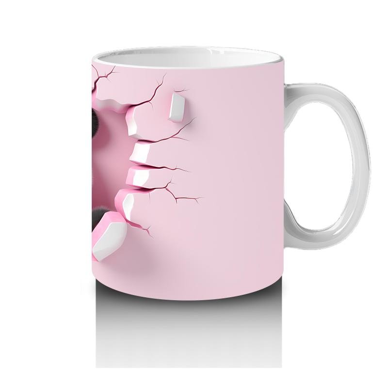 Çocuklara Sütü Sevdiren Duvarı Delip Bakan Neşeli Panda Kupa Bardak - 4