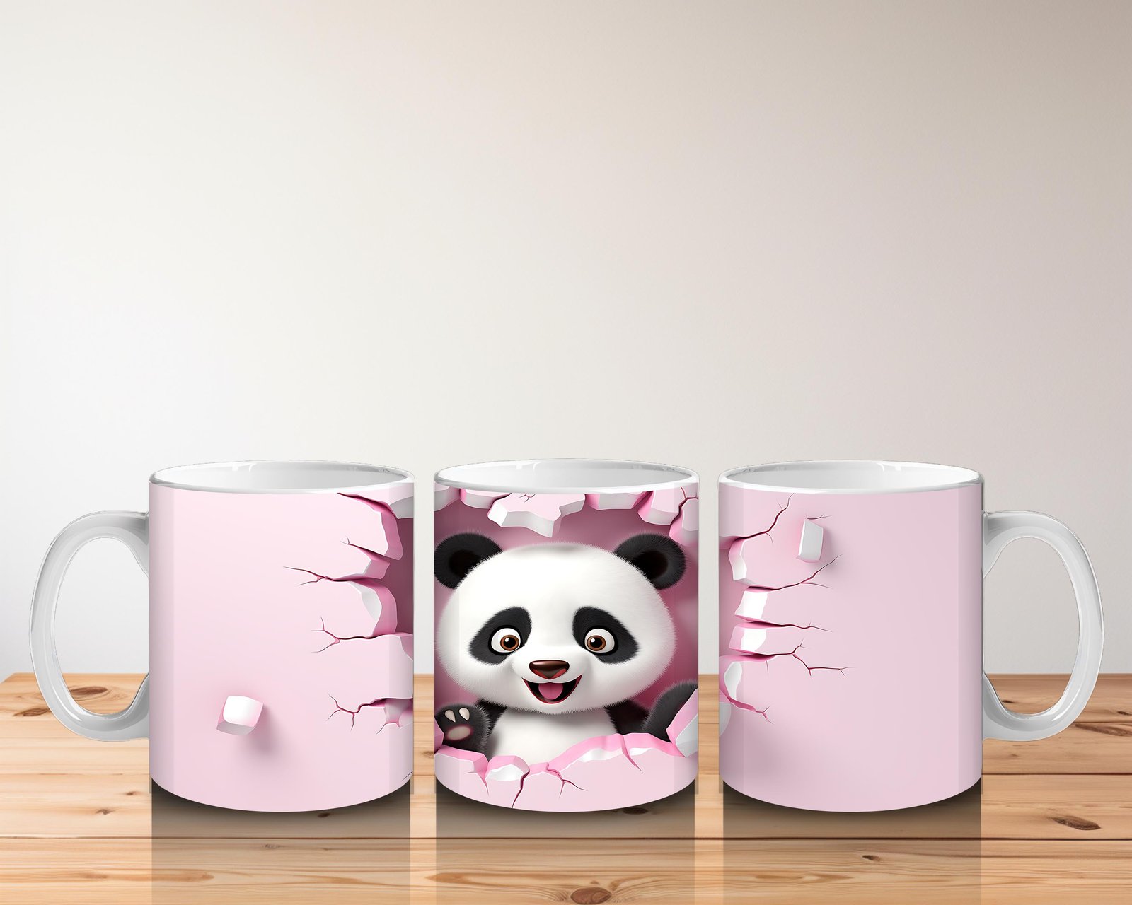 Çocuklara Sütü Sevdiren Duvarı Delip Bakan Neşeli Panda Kupa Bardak - 5