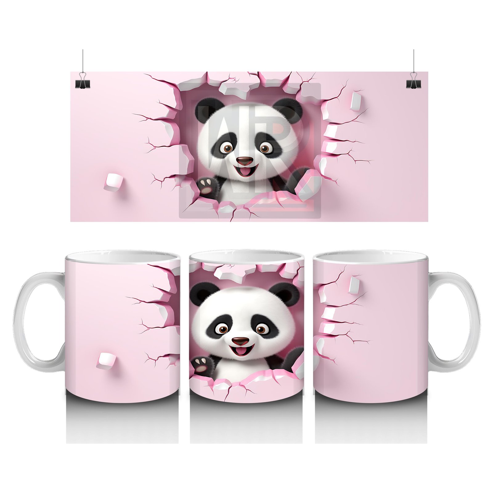 Çocuklara Sütü Sevdiren Duvarı Delip Bakan Neşeli Panda Kupa Bardak