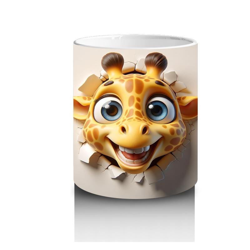 Çocuklara Sütü Sevdiren Duvarı Delip Bakan Tek Başına Zürafa Kupa Bardak - 3