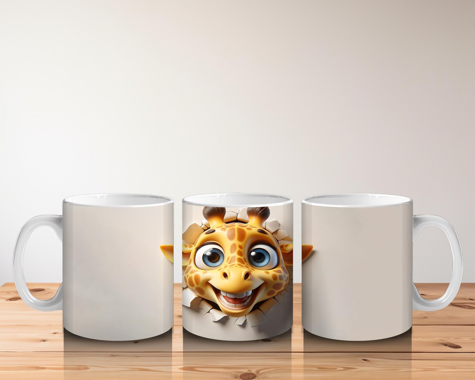 Çocuklara Sütü Sevdiren Duvarı Delip Bakan Tek Başına Zürafa Kupa Bardak - 5