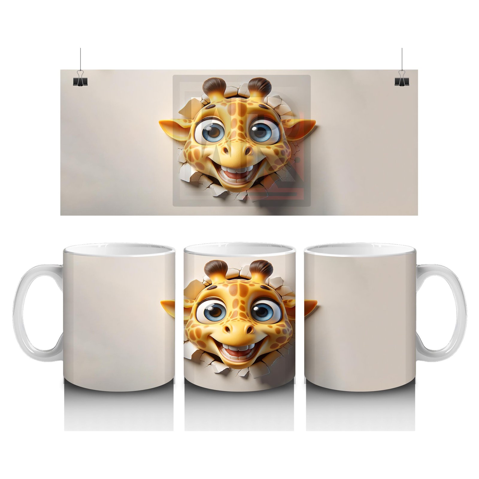 Çocuklara Sütü Sevdiren Duvarı Delip Bakan Tek Başına Zürafa Kupa Bardak