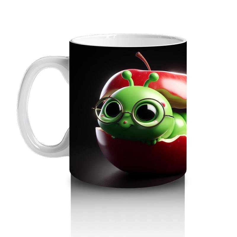 Çocuklara Sütü Sevdiren Elma İçindeki Neşeli Solucan Kupa Bardak - 2